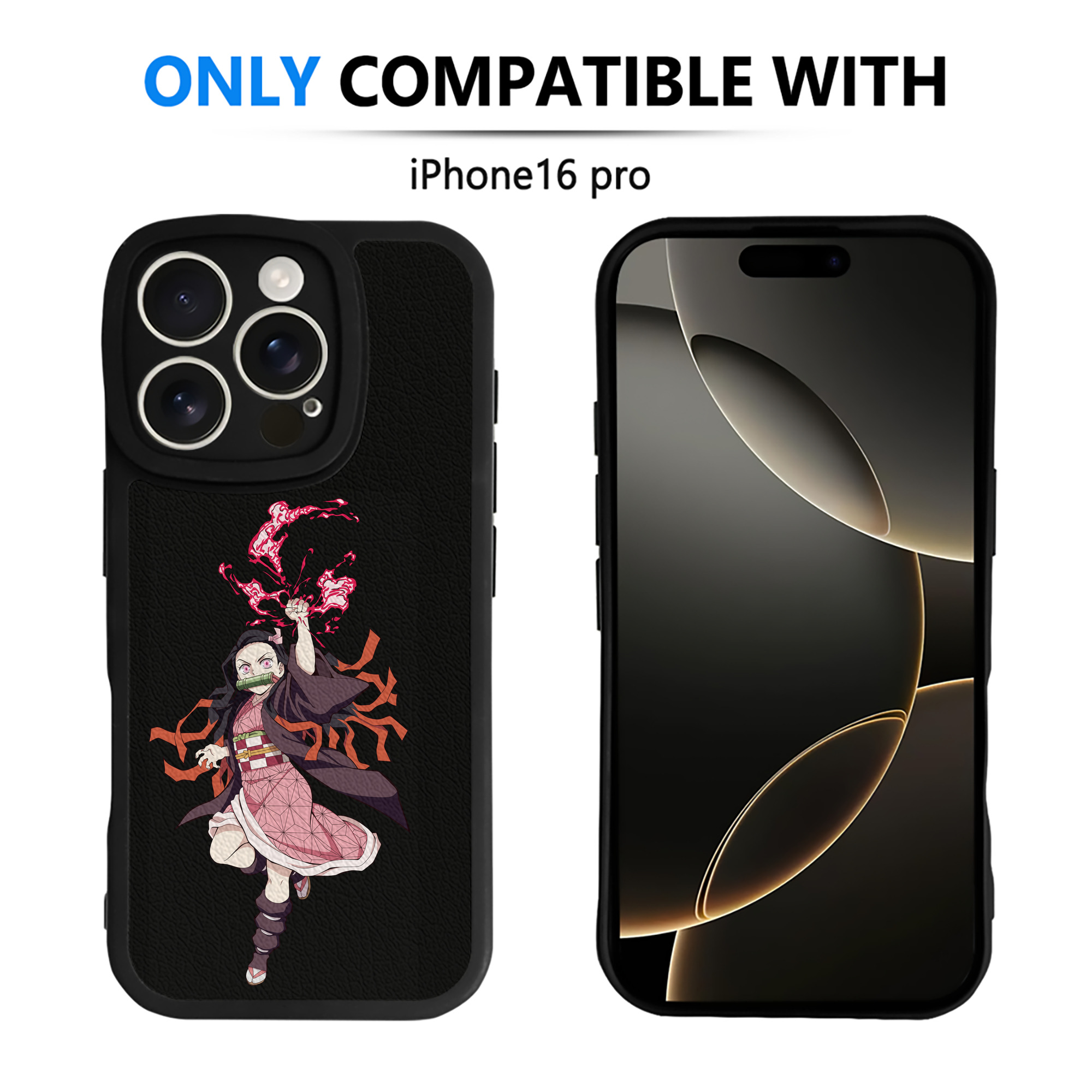 （画像用） 鬼滅の刃（きめつのやいば）竈門 禰󠄀豆子／かまど ねずこ Kamado Nezuko 【iPhone 16シリーズ対応】シリコンスマホケース（レザー調） 材質：シリコン